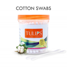 Tulips Cotton Ear Buds/Swabs 100% pure & soft Cotton,100 Sticks/ 200 Tips in a PP Jar